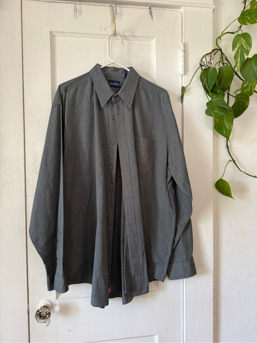 Puritan size LT Men's Gray Long-Sleeve Button-Up Shirt